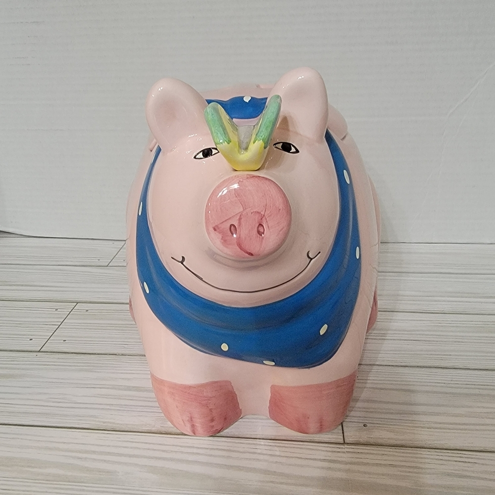 CoCo Dowley Pink Pig Cookie Jar Canister with Butterfly On Nose